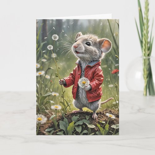Birthday Mouse With Dandelion Card