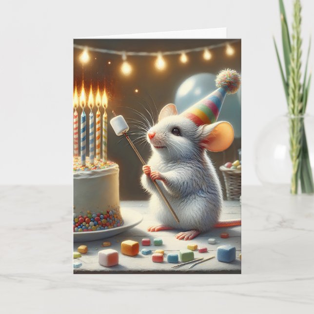 Birthday Mouse With Marshmallow Card (Front)