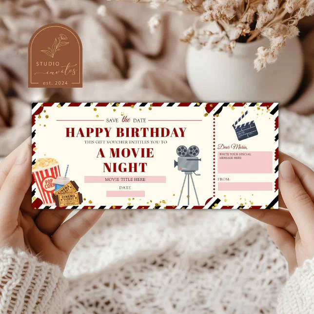 Birthday Movie Night Gift Voucher Invitation | Zazzle