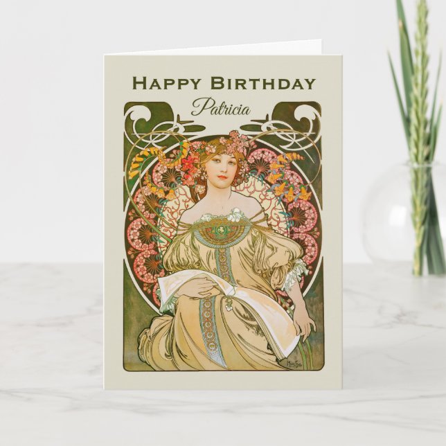 Birthday Mucha Reverie Daydream Art Nouveau CC0989 Card (Front)