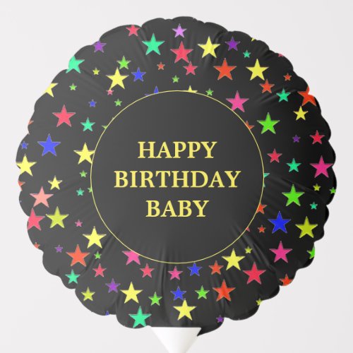 Birthday multicolored stars on black balloon