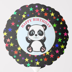 Birthday multicolored stars & panda bear on black balloon