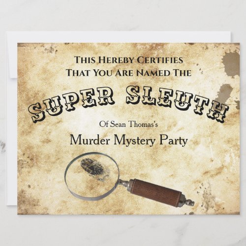 Birthday Murder Mystery Certificate