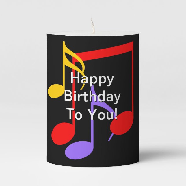 Birthday Music Notes   Pillar Candle (Front)