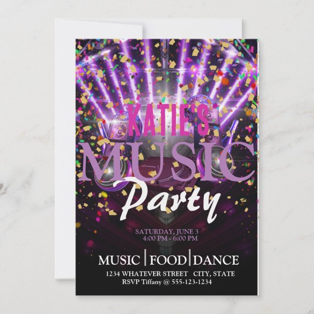 Birthday Music Party Custom Invitation (Front)