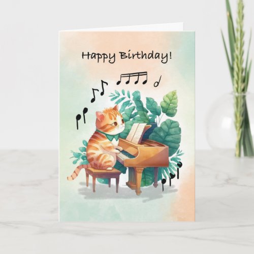 Birthday Musical Cat Playing Piano Card