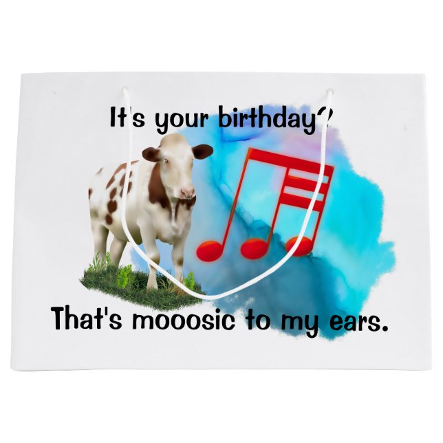 Birthday Musical Cow Large Gift Bag (Front)