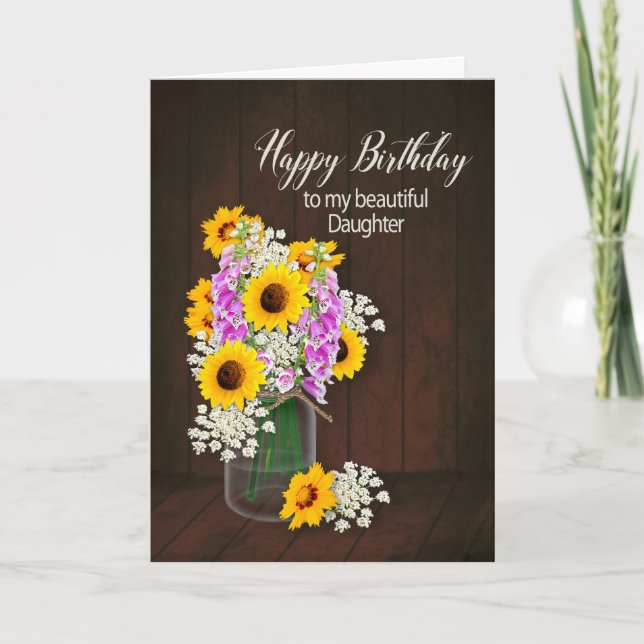 BIRTHDAY -  MY DAUGHTER - COUNTRY FLOWERS/VASE CARD (Front)