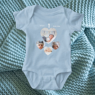 Birthday name age photo collage baby boy blue baby bodysuit