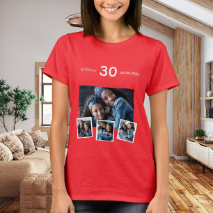Birthday name age photo collage red T-Shirt