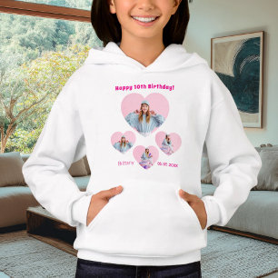Birthday name age photo heart collage girl pink hoodie