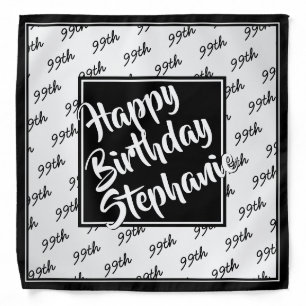 Birthday Name Any Age Number Pattern Black/White Bandana
