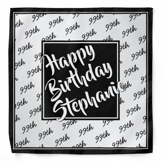 Birthday Name Any Age Number Pattern Black/White Bandana (Front)