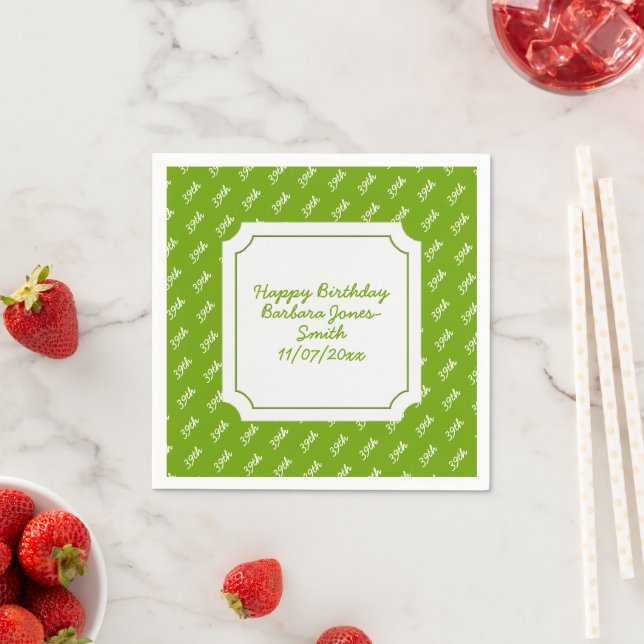 Birthday Name | Any Age Number Pattern Green/White Napkins (Insitu)