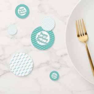 Birthday Name Any Age Number Pattern Teal/White Confetti