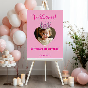 Birthday name photo pink tiara baby girl welcome foam board