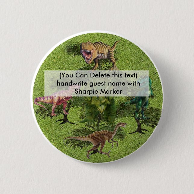 Birthday Name Pin Favors for Dinosaurs Party (Front)