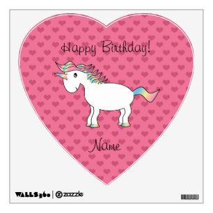 Birthday name unicorn pink hearts wall sticker