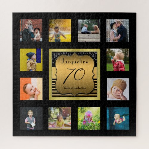 Birthday Name Year Photo Black Gold Art Deco  Jigsaw Puzzle