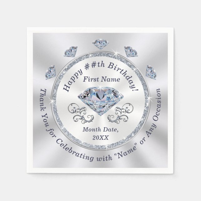 Birthday Napkins Personalized, Cocktail or 3 Sizes (Front)