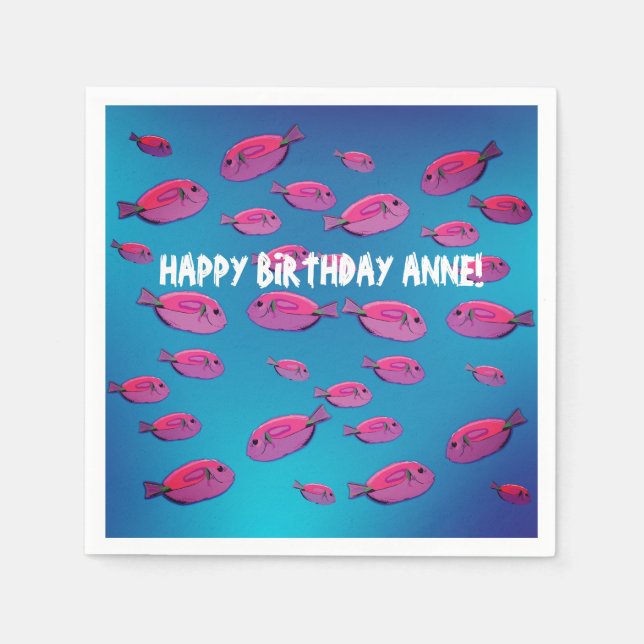 Birthday Napkins Pink Fishes and Water (Front)