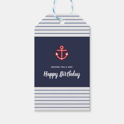 Birthday Nautical Marine Navy White Anchor Gift Tags