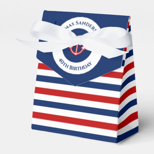 Birthday Nautical Marine Red Anchor Stripes Favor Boxes