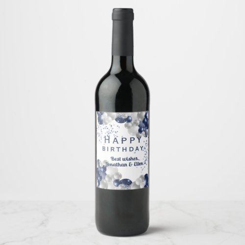 Birthday Navy Balloon Wine Label