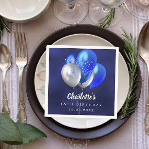 Birthday navy blue balloons napkins