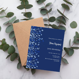 Birthday navy blue confetti invitation