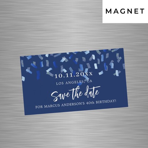 Birthday navy blue confetti save the date magnet