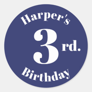 Birthday navy blue Custom name number modern kids Classic Round Sticker
