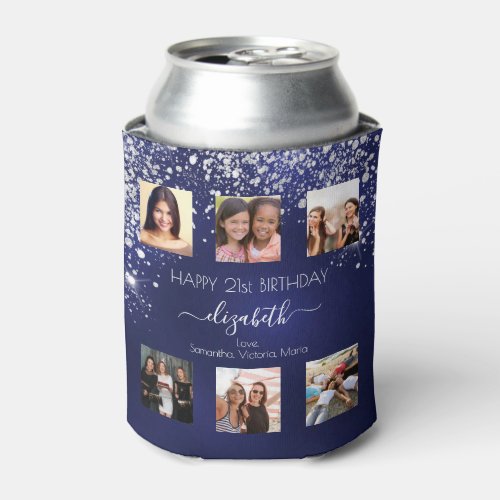 Birthday navy blue friends photo can cooler