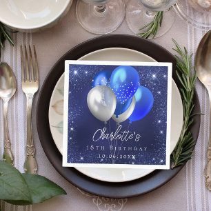 Birthday navy blue glitter balloons napkins