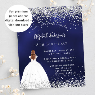 Birthday navy blue glitter dress invitation