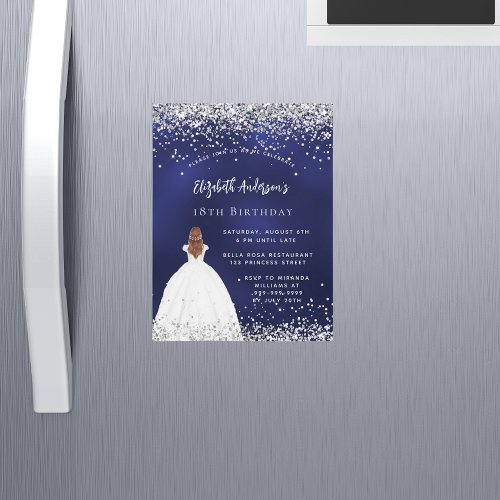 Birthday navy blue glitter dress luxury magnetic invitation