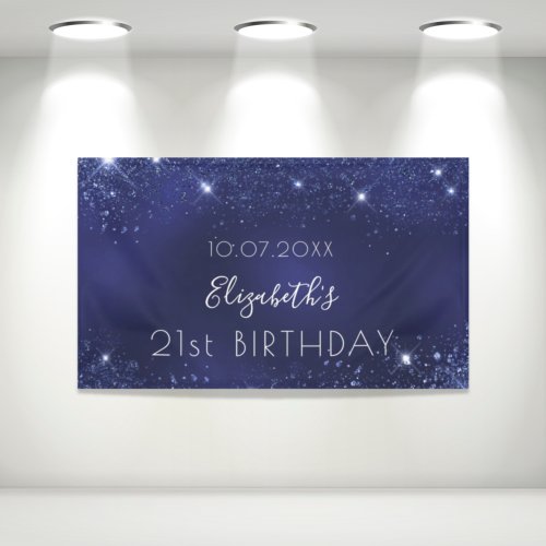 Birthday navy blue glitter dust monogram banner