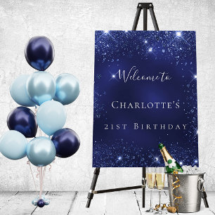 Birthday navy blue glitter dust sparkles welcome foam board