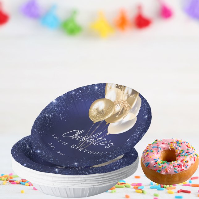 Birthday navy blue glitter gold balloons paper bowls (Creator Uploaded)