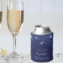 Birthday navy blue glitter name can cooler