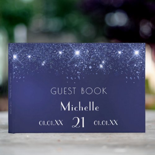 Birthday navy blue glitter name guest book