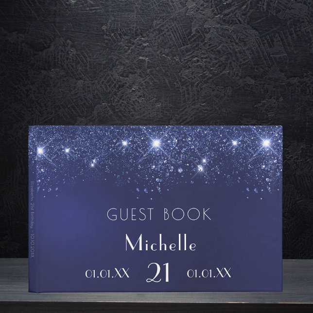Birthday navy blue glitter name guest book (Creator Uploaded)