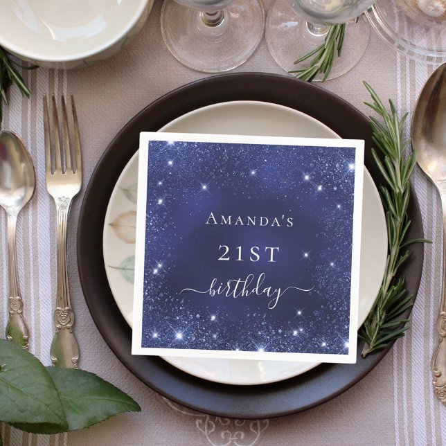Birthday navy blue glitter name napkins (Creator Uploaded)
