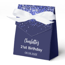 Birthday navy blue glitter name thank you  favor boxes