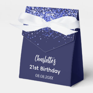Birthday navy blue glitter name thank you favor boxes