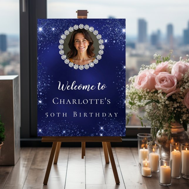 Birthday navy blue glitter photo diamonds welcome foam board (Creator Uploaded)