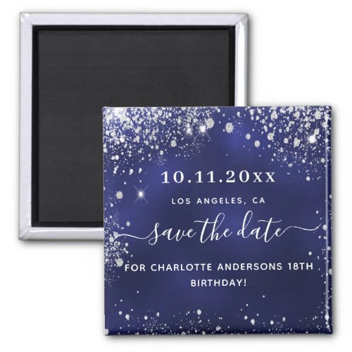 Birthday navy blue glitter save the date magnet