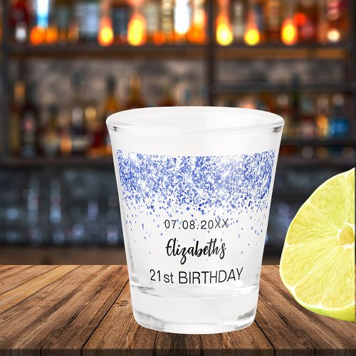 Birthday navy blue glitter sparkles name shot glass