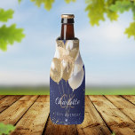 Birthday navy blue gold balloons monogram name bottle cooler<br><div class="desc">For a girly and glamorous 18th (or any age) birthday party with the girls.  A navy blue uneven colored background with blue and faux gold glitter and balloons. Personalize and add a name and monogram initials,  age or text.</div>