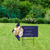Birthday navy blue gold balloons name arrow
